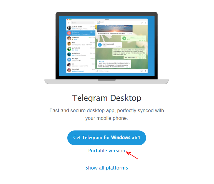 Загрузка портативной версии Telegram